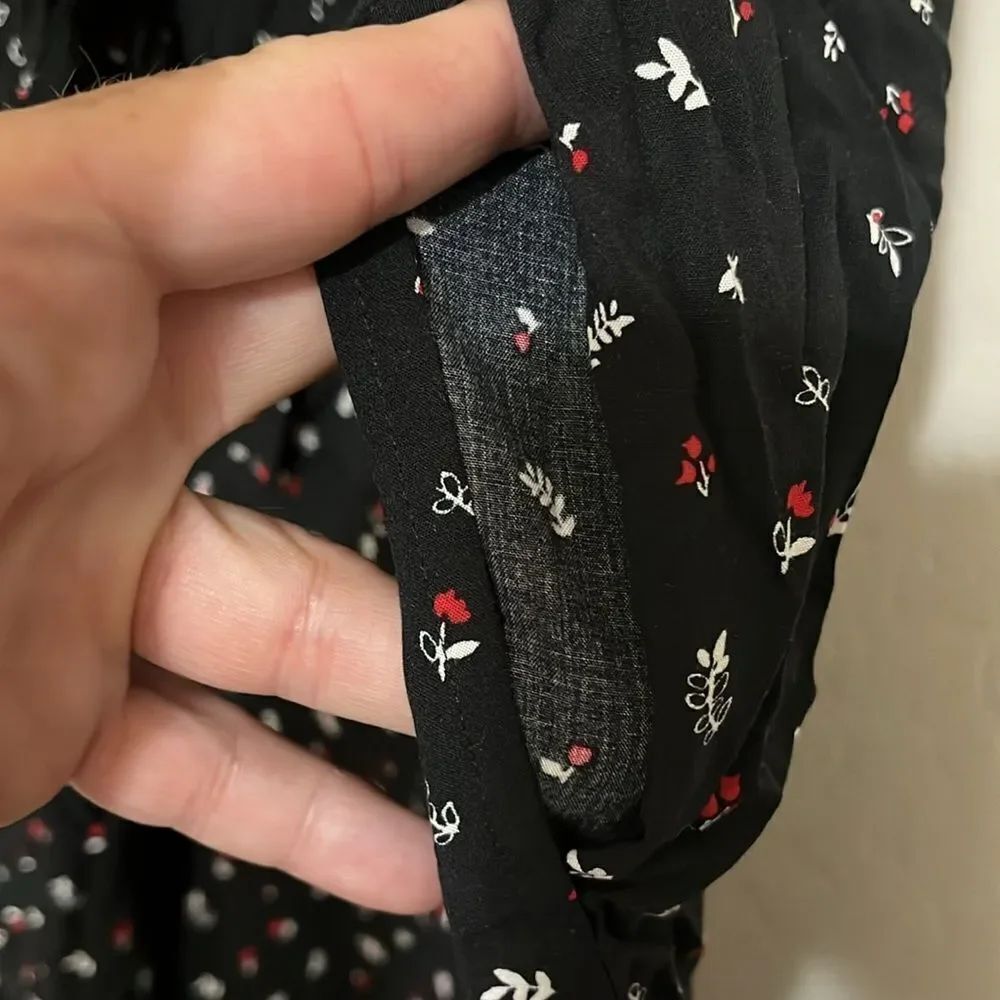 J.Jill Black Floral Design Wide Leg Boho Buttons Pockets Jumpsuit Contemporary - Picture 13 of 17